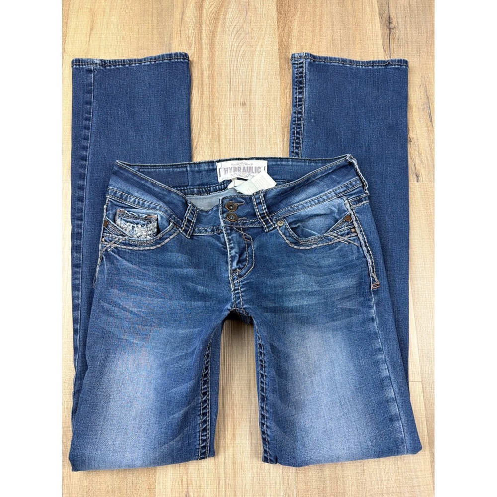 Vintage Hydraulic Gramercy Slim Bootcut Jean Blue Thick Stitch Embroidered Y2K 6
